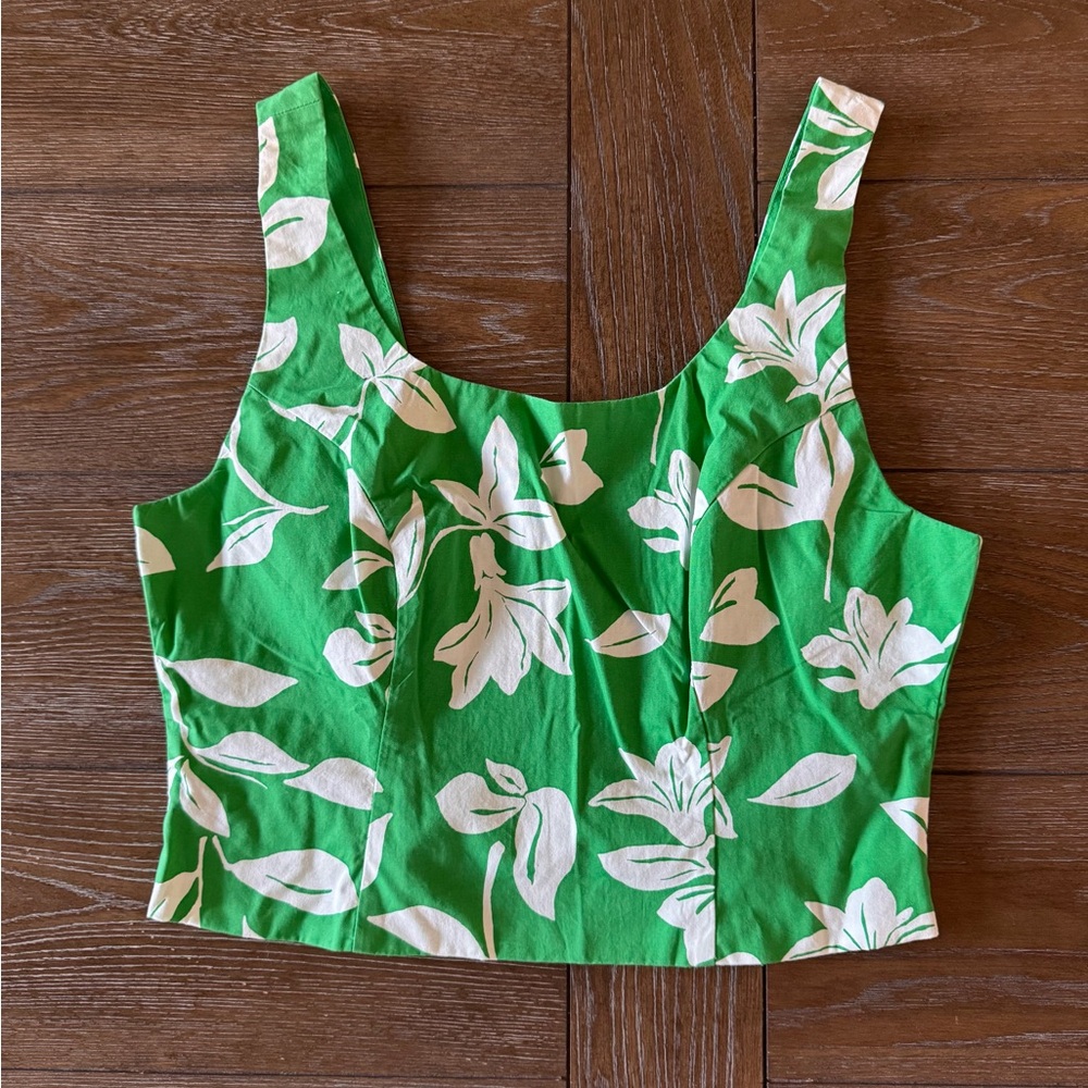 J. Crew Green and White Floral Tank /crop Top